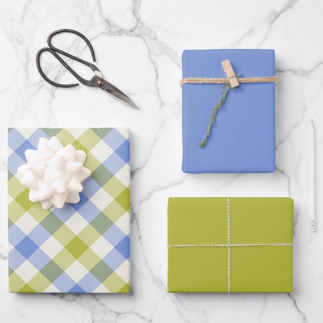 Delphinium Gingham Geschenkpapier Set (Vorderseite)
