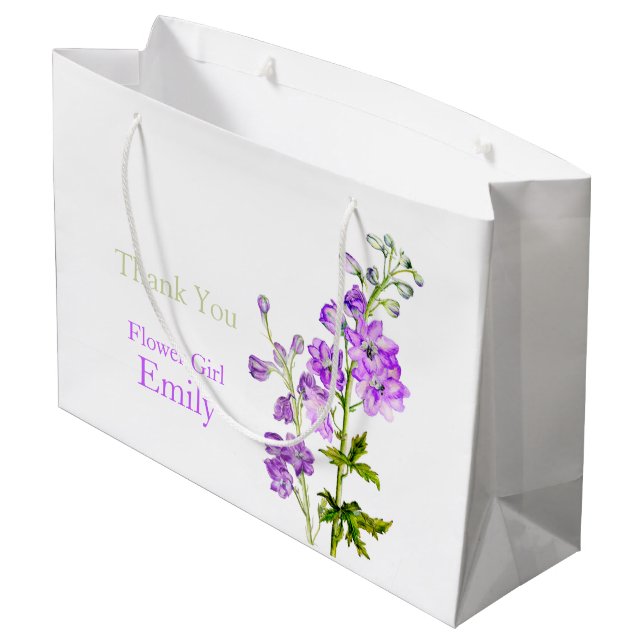 Delphinium Hochzeit Blume Mädchen Gefallen Geschen Große Geschenktüte (Rückseite Schrägansicht)