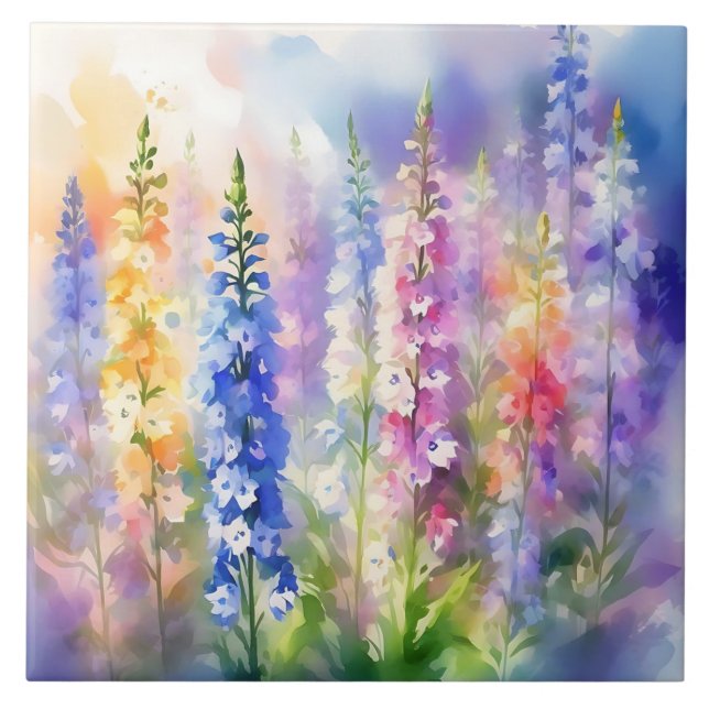 Delphinium Impressionist Vibrannt Fliese (Vorderseite)
