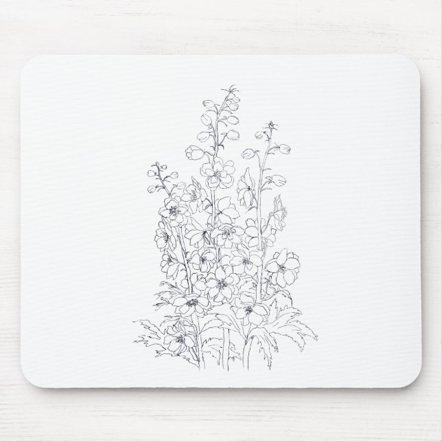 Delphinium-Larkspur-Blume zeichnend Mousepad (Vorne)