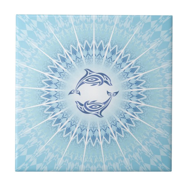 "Delphinstrahlung" | Blue Mandala Coastal Fliese (Vorderseite)