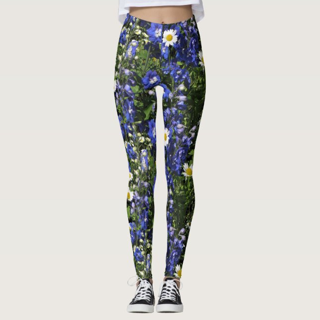 Delpininiums und Gänseblümchen Leggings (Vorderseite)