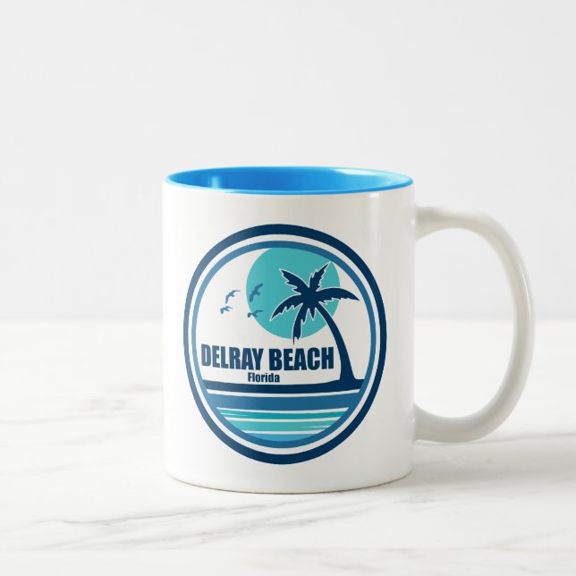 Delray Beach Florida Palm Tree Birds Zweifarbige Tasse (Rechts)