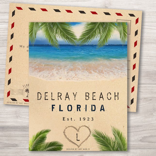 Delray Beach Florida Sand Tropical Palm Blätter Postkarte (Von Creator hochgeladen)