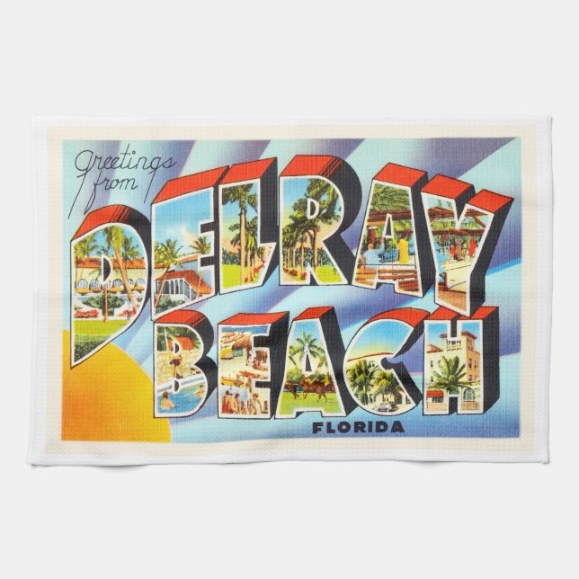 Delray Beach Florida Vintage Reise-Andenken Geschirrtuch (Horizontal)