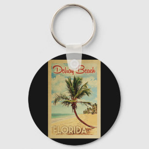 Delray Beach Palm Tree Vintage Travel Schlüsselanhänger
