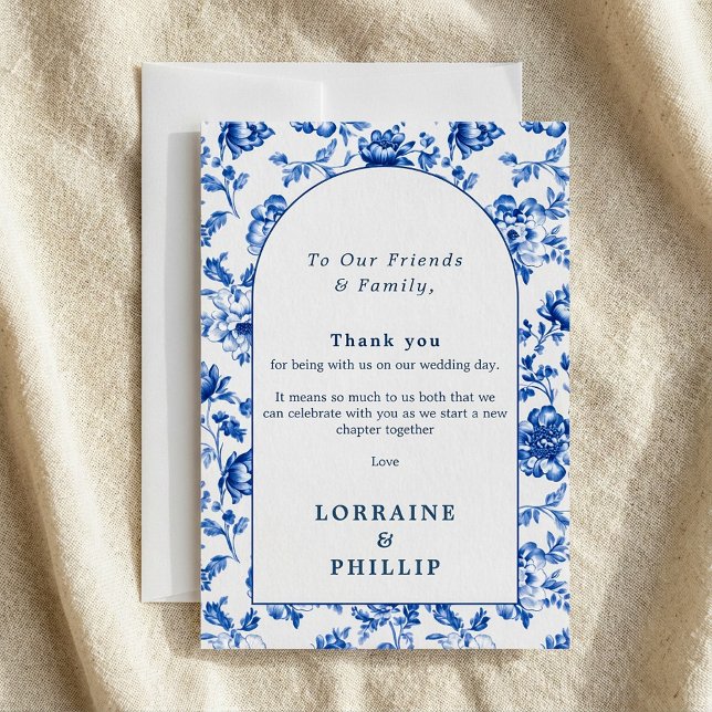 Delsoftware Blue Floral Dankeskarte (Delftware Blue Floral Elegant vintage wedding Thank You Card.)