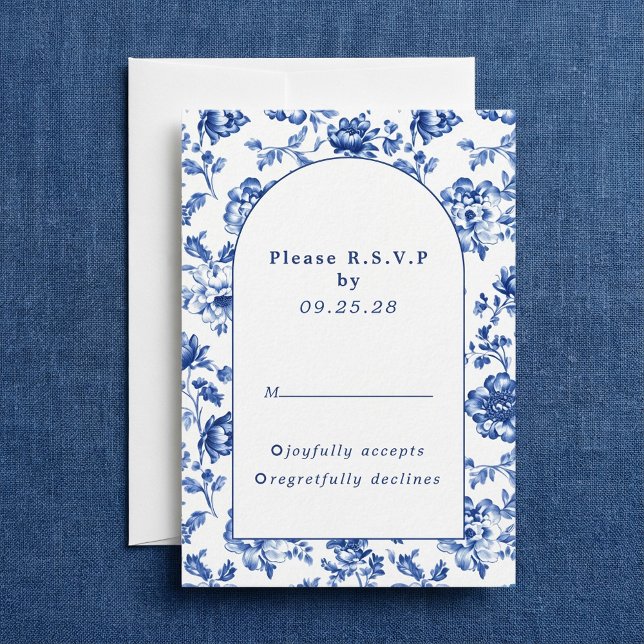 Delsoftware-Inspiriert Blue Floral arch Response-u RSVP Karte (Delftware-Inspired Blue Floral arch response rsvp)