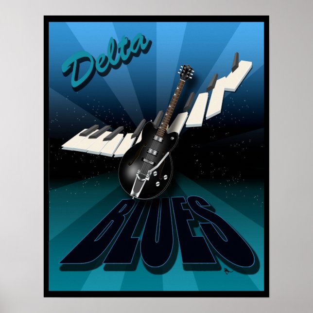 Delta Blues Guitar und Keyboard-Sternexplosion Poster (Vorne)