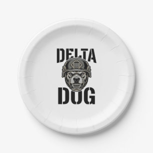 Delta Dog Bulldog Helm Vintage Gravur Design_ Pappteller