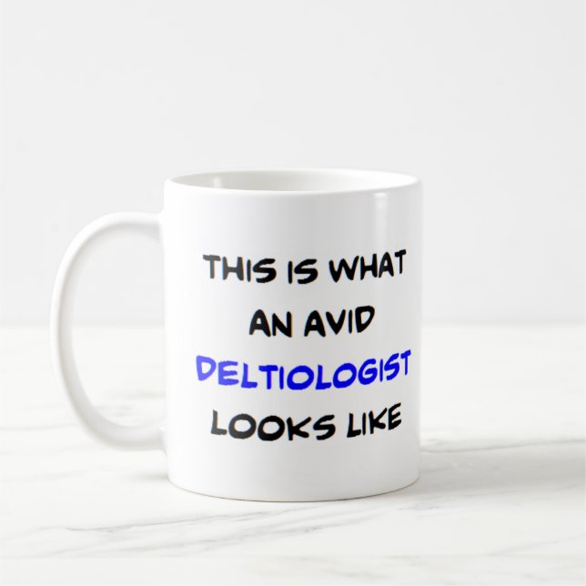 Deltiologe, begeistert kaffeetasse (Links)