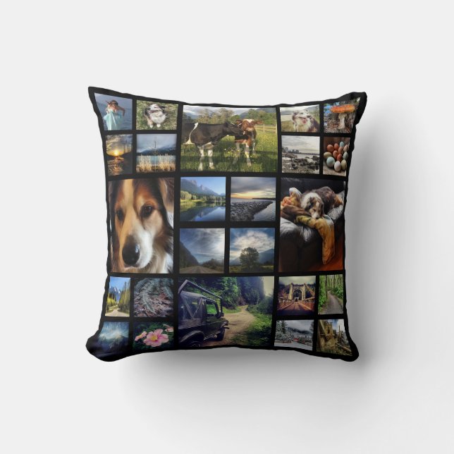 Deluxe 24 Instagram Foto-Mega- Collagen-Schwarzes Kissen (Vorderseite)