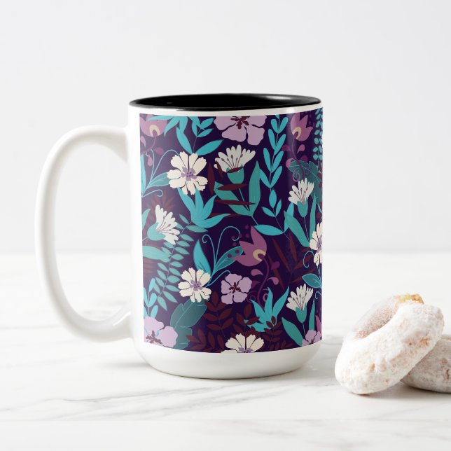 Deluxe Aquamarin & Burgund Blume Zweifarbige Tasse (Mit Donut)