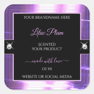 Deluxe Black Lilac Shiny Brilliants Produktlabel Quadratischer Aufkleber