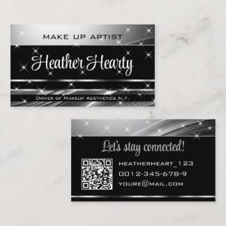 Deluxe Black Silver Gray Ombre Glitzer und QR Code Visitenkarte