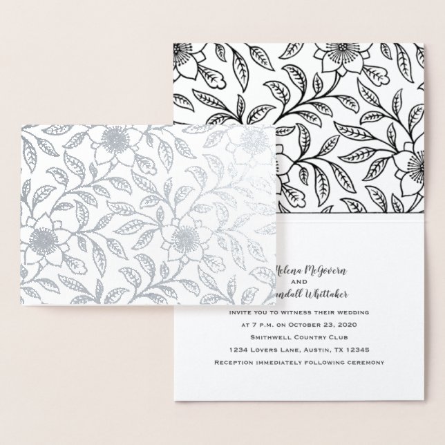 Deluxe Foil Silver Floral Wedding Einladung (Anzeige)
