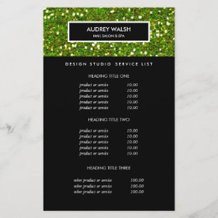 Deluxe Glittery Green Salon Preise & Dienstleistun Flyer