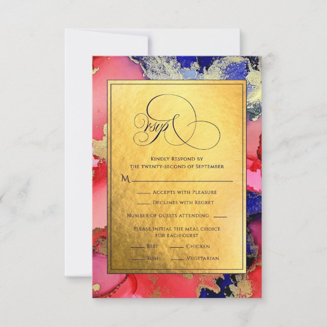 Deluxe Gold Abstrakt Ink Art Wedding RSVP Card Karte (Vorderseite)