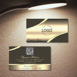 Deluxe Gold Brown Decklines Logo QR Code Visitenkarte