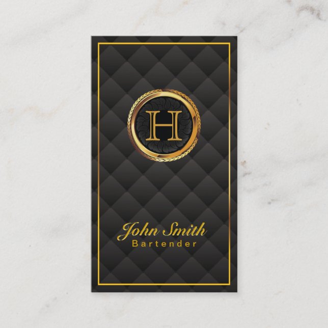 Deluxe Gold Monogram Barkeeper Business Card Visitenkarte (Vorderseite)