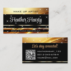 Deluxe Golden Black Sparkore Stars Ombre QR Code Visitenkarte