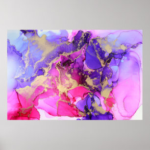 Deluxe Lila Rosa Gold Tintenstrahl Flow. Flüssige Poster
