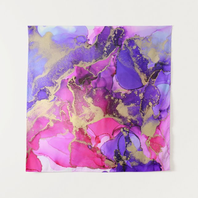 Deluxe Lila Rosa Gold Tintenstrahl Flow. Flüssige  Wandteppich (Vorderseite)