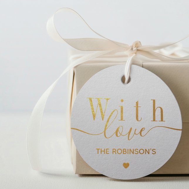 Deluxe mit Liebe Gold Geschenkanhänger (Deluxe With Love Gold Foil Favor Tags.)