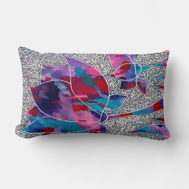 Deluxe Orientale Lotus Blume Originelle Kunst, Dic Lendenkissen (Vorderseite)