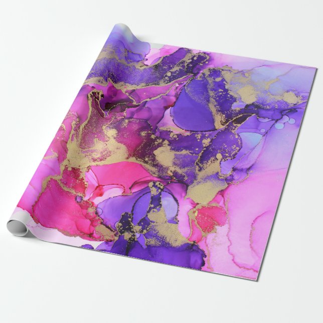 Deluxe Purple Pink Gold Ink Flow. Liquid layers of Geschenkpapier (Ungerollt)