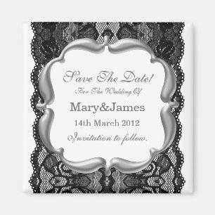 Deluxe Save the Date Wedding Vintag Lace White Magnet