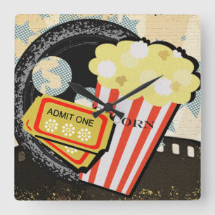 Deluxe Vibranding Film Buff Theater Motif - Quadratische Wanduhr