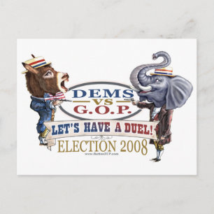 Dem Donkey gegen GOP Elephant Postcard  Postkarte