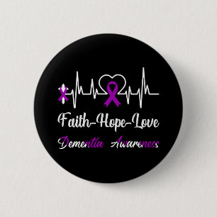 Demenz Awareness Heartbeat Christliches Cross Purp Button
