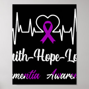 Demenz Awareness Heartbeat Christliches Cross Purp Poster