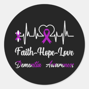 Demenz Awareness Heartbeat Christliches Cross Purp Runder Aufkleber