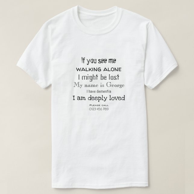 Demenz wandert schwarzen Text T-Shirt (Design vorne)