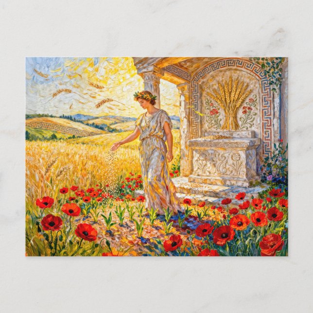 Demeter Sowing Grain by Field Altar Among Poppies  Postkarte (Vorderseite)