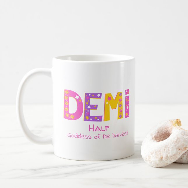 Demi Mädchenname bedeutet rosa Sterne lila Blume Kaffeetasse (Mit Donut)