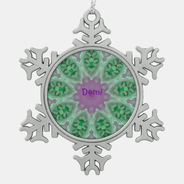 DEMI ~ Personalisiertes helles Weihnachtsfest ~ Schneeflocken Zinn-Ornament (Vorderseite)