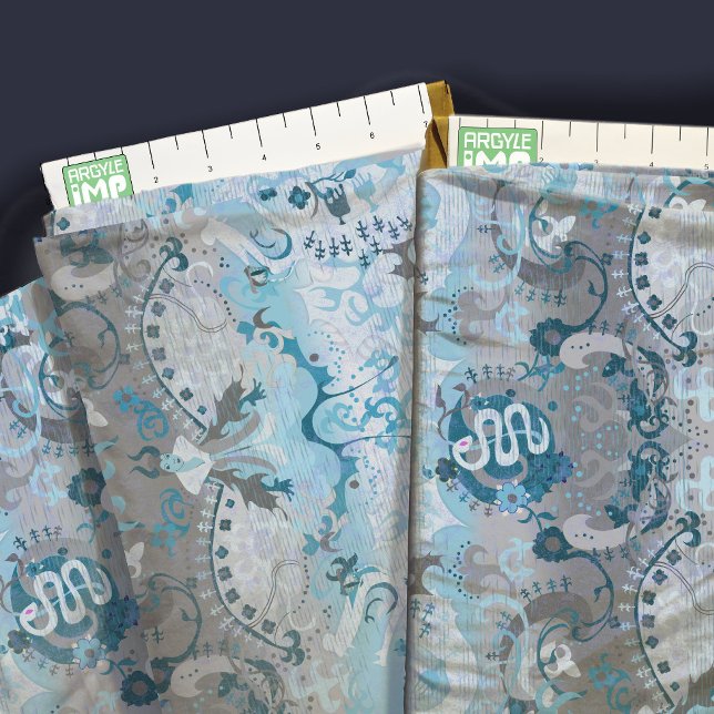Demiboy Pride Flag Farben Dragon Damask Fabric Stoff (close-up with ruler)