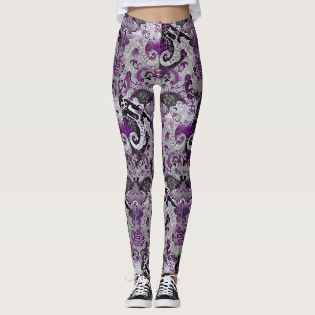 Demisexual Dragon Damask - Farbe der Flagge Leggings (Vorderseite)