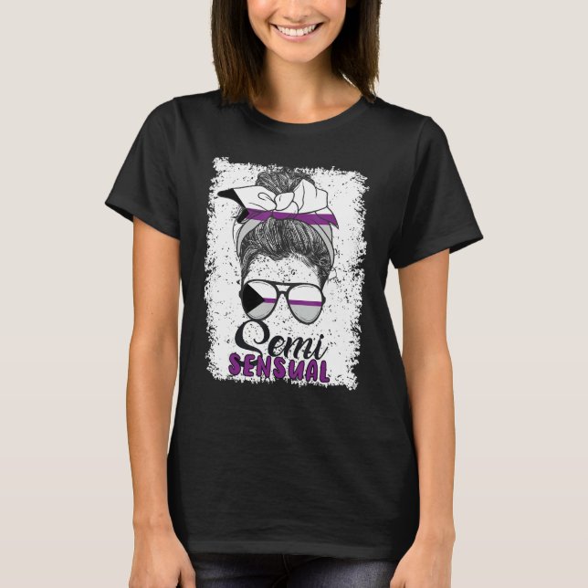 Demisexual Joke Messy Bun Lady Demisexual Flag T-Shirt (Vorderseite)