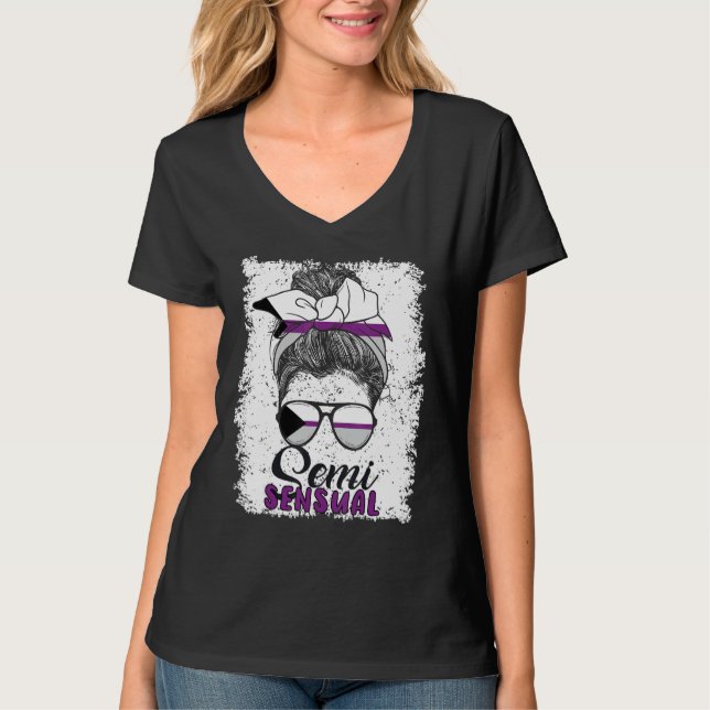Demisexual Joke Messy Bun Lady Demisexual Flag T-Shirt (Vorderseite)