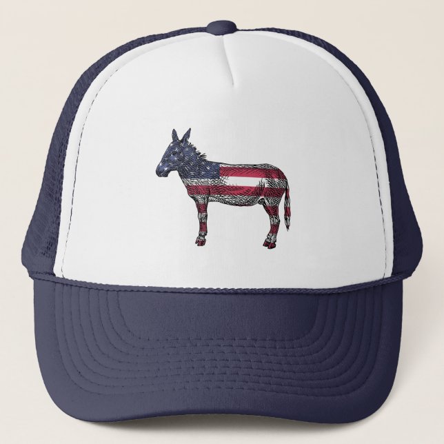 Democrat Donkey American Flag Truckerkappe (Vorderseite)