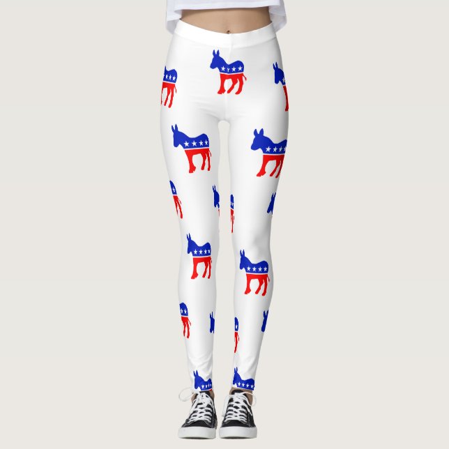 Demokrat-Esel-Symbol-rote weiße und blaue Leggings (Vorderseite)