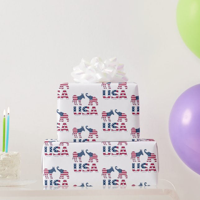 Demokratische Donkey-Republikanische Elefantenpoli Geschenkpapier (Partygeschenke)