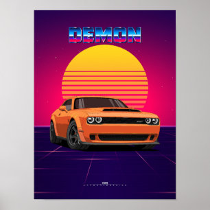 Demon Muscle Car Poster - Retro Synthwave Style
