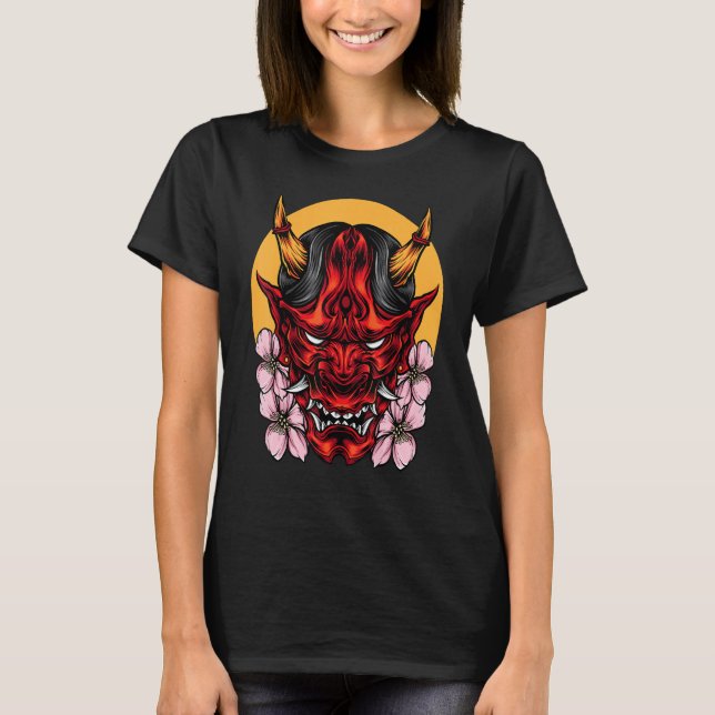 Demon Oni Maske mit Sakura T-Shirt (Vorderseite)