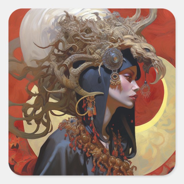 Demon Queen Fantasy Art Quadratischer Aufkleber (Vorderseite)